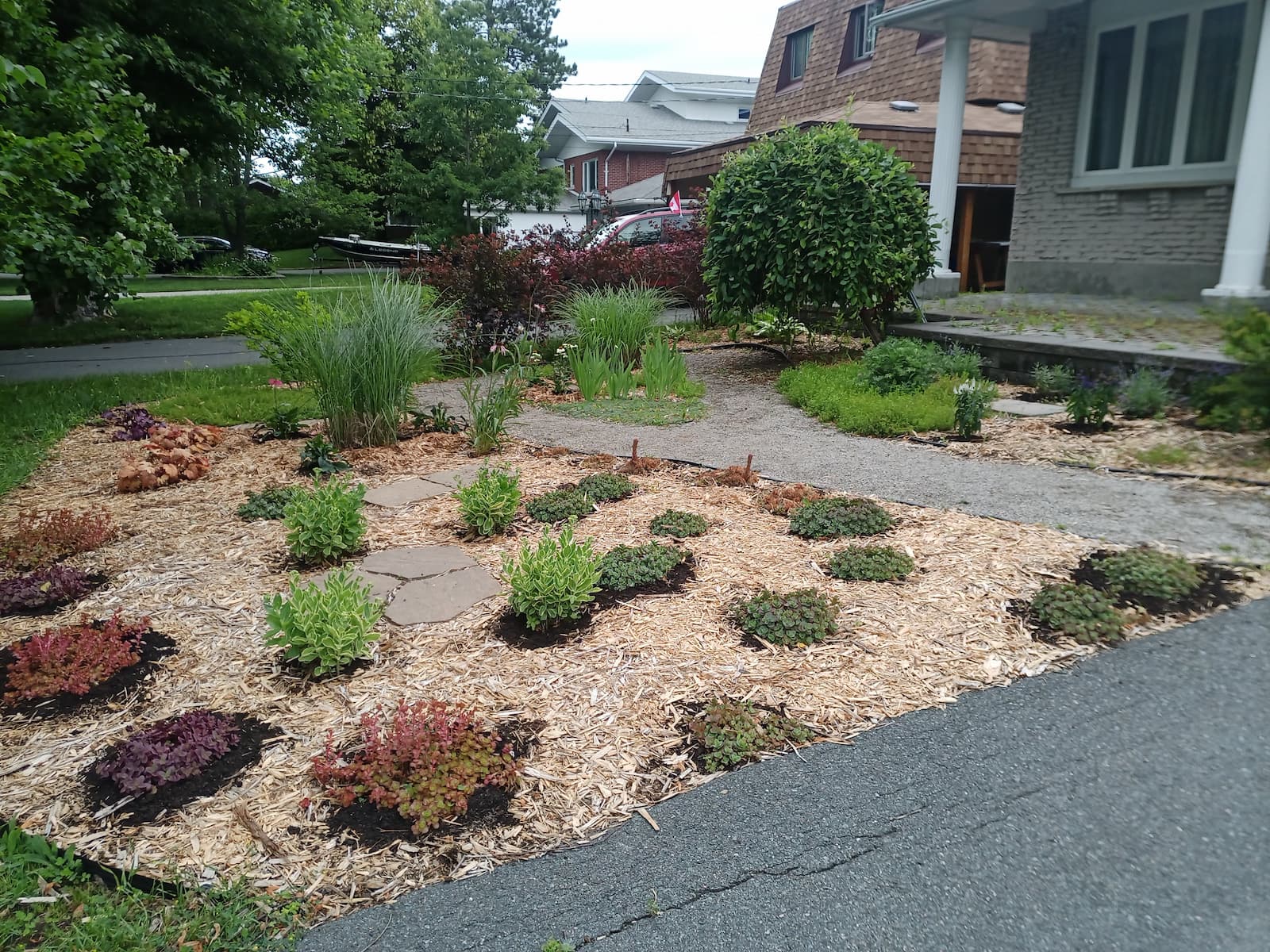 A garden at the front of a house.